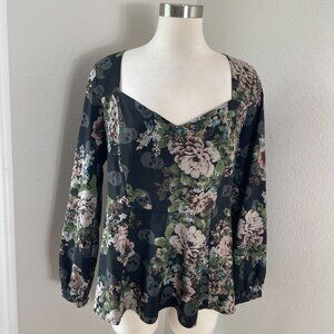 Torrid Womens‎ Plus 1X Floral Skull Sweetheart Neck Peplum Blouse Shirt Top